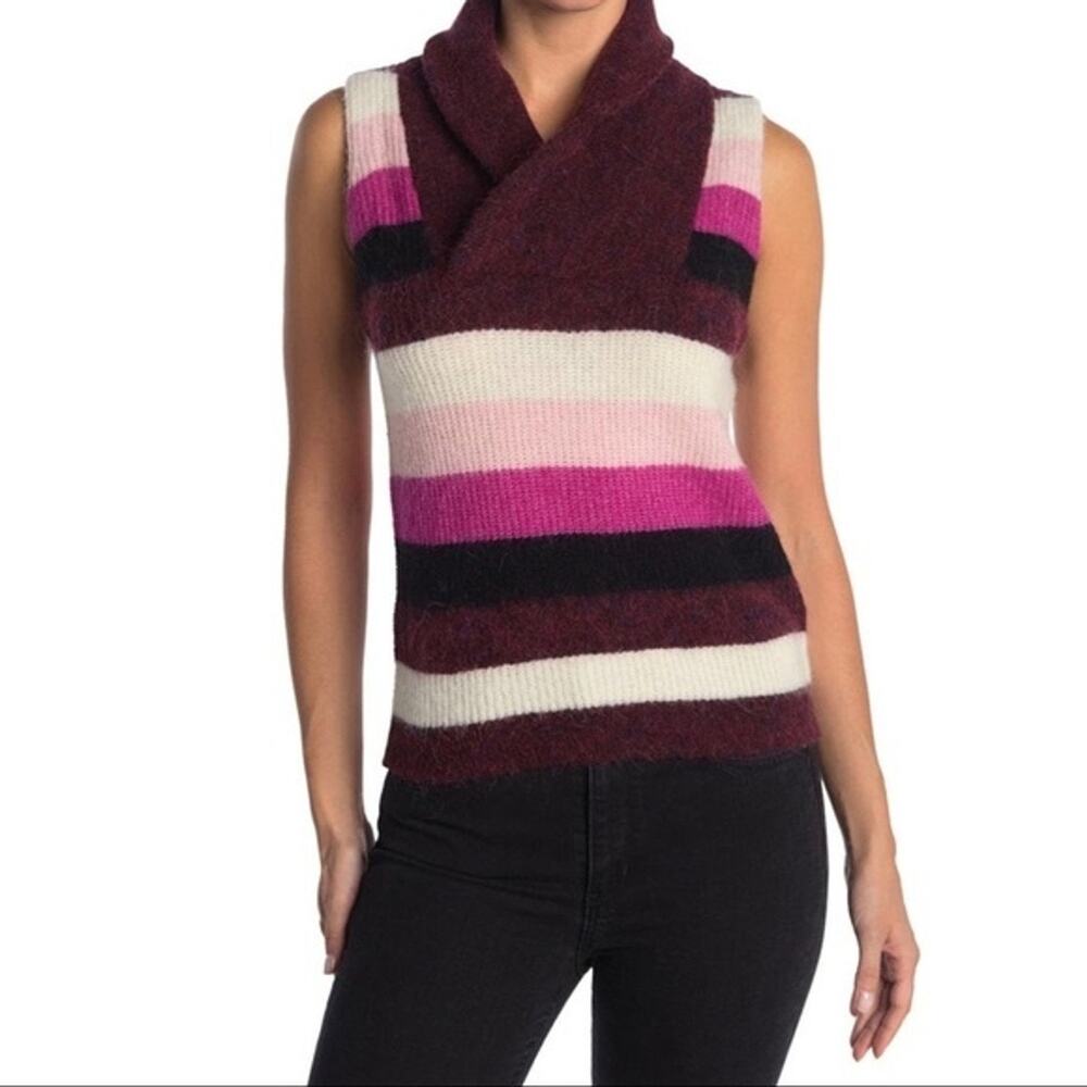 GANNI Alpaca Wool Blend Striped Cowl Neck Sweater Vest Size L
